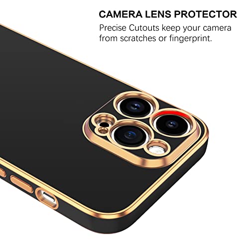 BENTOBEN Compatible with iPhone 14 Pro Max Case, Slim Luxury Electroplated Bumper Women Men Girl Protective Soft Case Cover with Strap for iPhone 14 Pro Max 6.7 inch,Black/Gold
