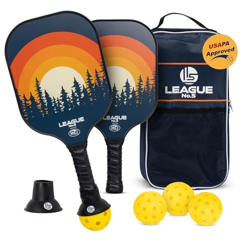 Pickleball Paddles Set of 2 - USAPA Approved Pickle Ball Racket - Indoor Outdoor Game - 4 Balls, Ball Retrievers, Carrying Bag - Court Equipment for Men Women Family - Pro Racquet Sets