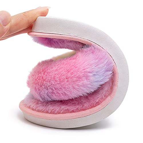 techcity Boys Girls Fuzzy Flip Flop Slippers Kids Cute Soft Comfy Open Toe Fluffy Slip On Thong Flat Sandals House Home Fur Slides Indoor Outdoor (9-10, Rainbow, numeric_9)