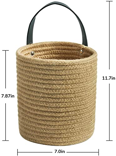 Goodpick 2pack Jute Hanging Basket - Small Woven Fern Hanging Rope Basket Flower Plants Wall Basket Decor Set Boho, 7.87 x 7 x 11.7 inches