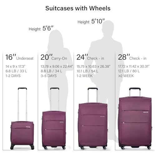 Hanke 16 Inch Underseat Carry On Luggage with Wheels Small Suitcase Softside Luggage Bags for Travel Lightweight Suitcases with Wheels Travel Luggage Personal Item for Men and Women.(Purple)