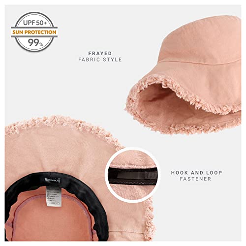 CHOK.LIDS Frayed Bucket Hats for Women Men Unisex Trendy Washed Cotton Floppy Wide Brim Boonie Outdoor Summer Beach Headwear (Scarlet)