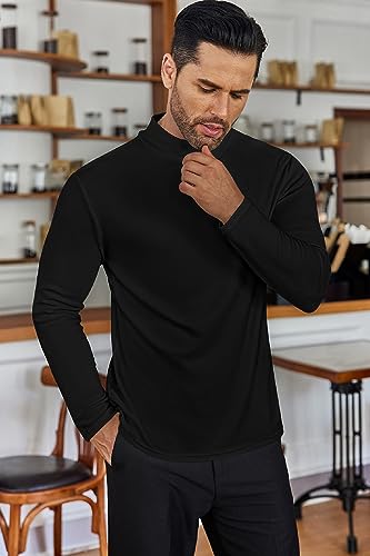 Ekouaer Men's Mock Turtleneck Long Sleeve Turtle Neck Shirts Lightweight Undershirt Thermal Pullover Sweater Khaki Medium
