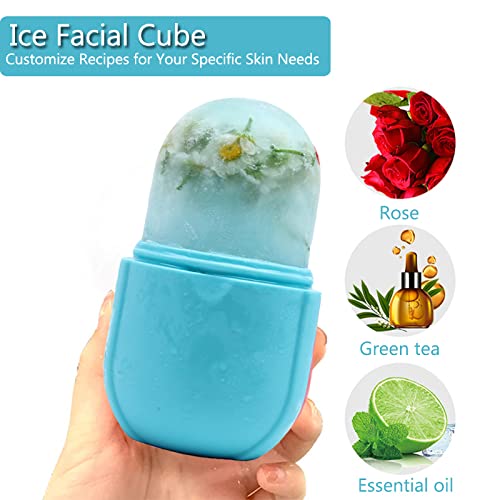 Ice Roller for Face and Eye, Ice Face Roller,Facial Beauty Ice Roller Skin Care Tools, Ice Facial Cube, Gua Sha Face Massage, Silicone Ice Mold for Face Beauty (Blue)