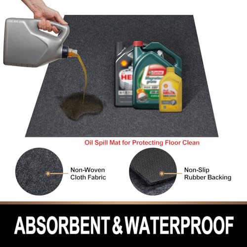 TREETONE Oil Spill Mat, 3 x 6 Ft, Premium Absorbent Oil Pad. Contains Liquids, Protects Garage Floor from Spills, Drips, Splashes and Stains. Washable, Reusable, Waterproof Rubber Parking Mats