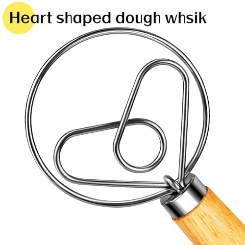 Maxjoy Danish Dough Whisk Wooden Bread Whisk with Stainless Steel Dough Hook - Traditional Dutch Whisk - Dough Mixer Hand Tool & Sourdough Bread Making Tools and Supplies