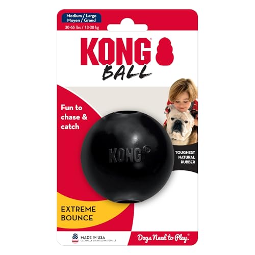 KONG Extreme Ball with Hole - Fetch Toy - Durable Dog Toy for Training, Interactive Playtime & More - Natural Extreme Rubber Ball - Black - for Large/Medium Dogs