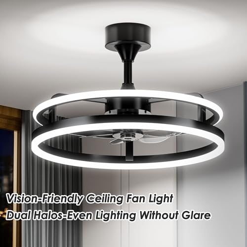 STROLITE Fandelier Ceiling Fans with Lights and Remote, 19.7inch Modern Bedroom Ceiling Fan(6 Speed&Timing), 3000K-6000K Dimmable LED Light, Smart Ceiling Fan with Light for Kitchen (Black)