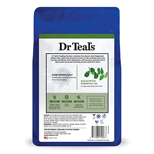 Dr Teal's Epsom Salt Soaking Solution, Relax & Relief, Eucalyptus and Spearmint, 3lbs, 48 Oz