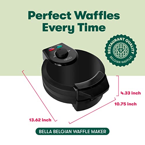 BELLA Classic Belgian Waffle Maker, Nonstick Extra Deep Plates, Browning Control Knob, Locking Latch and Cool Touch Handle, 7" Round, Stainless Steel, Black