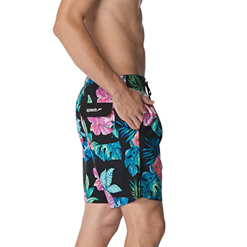 Speedo Men's Standard Swim Trunk Mid Length Redondo Floral, Philo Palm High Risk Red Small