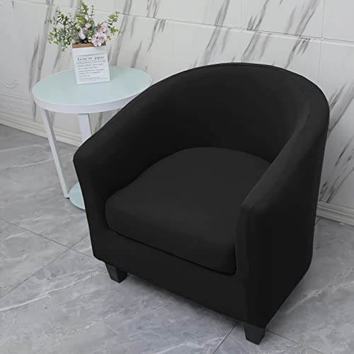 WOMACO 2 Pieces Club Chair Slipcover Printed Stretch Armchair Tub Round Barrel Swivel Chair Covers withc Cushion Cover Elastic Bottom Sofa Furniture Protector for Tullsta (1, Black)