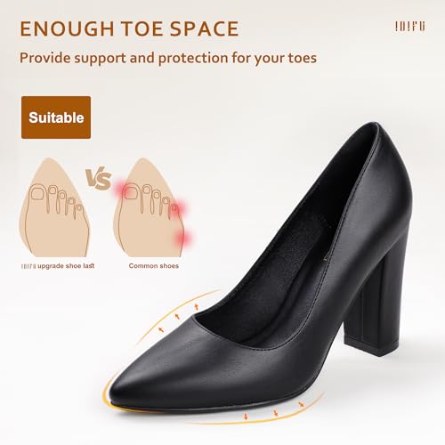 IDIFU Women's IN4 Chunky-HI Block High Heels Closed Pointed Toe Pumps Dress Office Shoes for Women (9.5 M US, Yellow Patent)