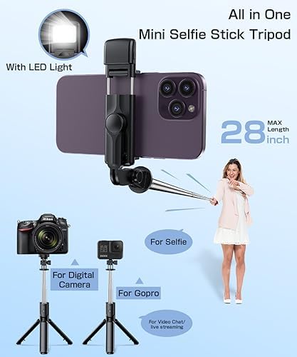 Selfie Stick, Extendable Selfie Stick Tripod,Phone Tripod, Tripod Stand 360°Rotation for iPhone 15/14/13/12/11 and Smartphone, Compatible with Gopro, Group Selfies/Live Streaming/Video Recording