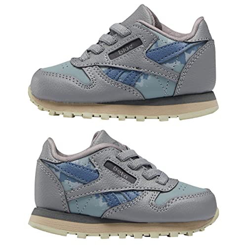 Reebok Kids Classic Leather Sneaker, Jurassic World/Grey/Teal Fog/Brave Blue, 4 US Unisex Toddler