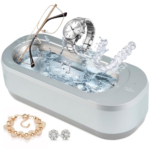 Ultrasonic Jewelry Cleaner, Professional Sonic Eyeglasses Cleaning Machine for Watches, Diamond Rings, Earring, Denture, Retainer, Invisalign, ATCKIT 46KHz 350ml Multipurpose Cleaner, Grey