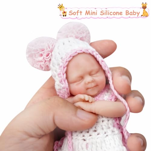 Mire & Mire 4.5 inch Miniature Sleeping Full Silicone Mini Baby Dolls with Feeding Accessory Lifelike Baby Doll Soft Realistic Baby Doll for Christmas New Year Gift…