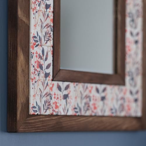 Handcrafted Natural Stone Mirrors with Solid Wood Frame, FLORAL Patterns