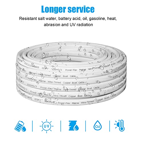 Kimbluth 10 Gauge Triplex Marine Wire Tinned Copper Boat Cable, 10ft 10 AWG Standard USA OFC Oxygen Free Copper Wire for Automotive Boat Speakers Solar Outdoors