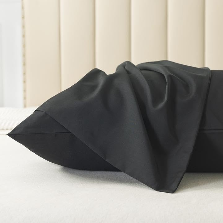 WhatsBedding Standard Size Pillowcases Set of 2, 20x26 Cotton Pillow Case with Envelope Closure, Soft & Breathable Pillow Covers for Bed, Black