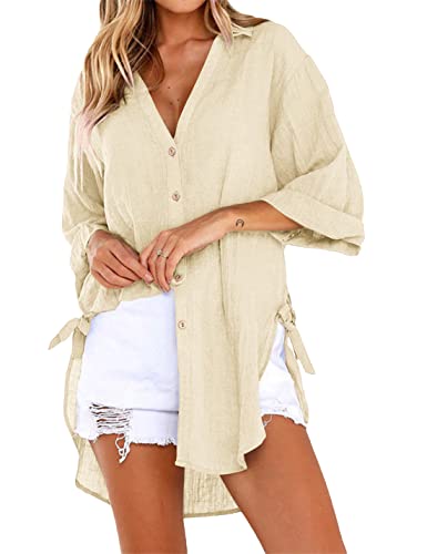 Zontroldy Women's Gray High Low Shirt Oversized V Neck Button Down Shirt Tops Blouse(0111-Gray-S)