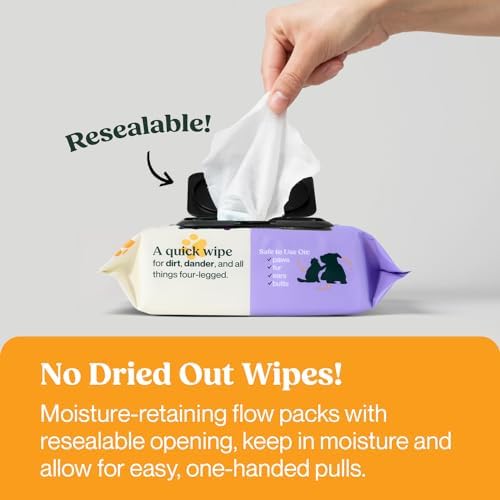 WIPEMATE Lavender Scent Premium Dog & Cat Pet Wipes Cleans Pet Paws, Ears, Fur, Butt, & Anal Gland Wipe No-Rinse Solution Gentle Deodorizing & Hypoallergenic for Small/Medium Pets - 100 Count