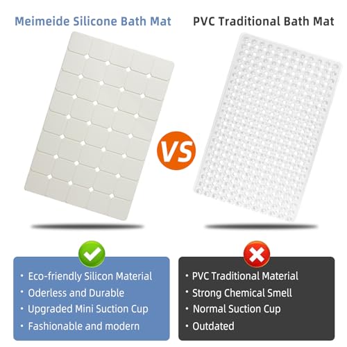 Bathtub Mat Non Slip Silicone Soft Odorless Bath Mat with Mini Suction Cups Bath Tub Mat Non Slip Shower Mat Non Slip Foldable Machine Washable with Bathroom Floor Mat 18 X 28 Beige