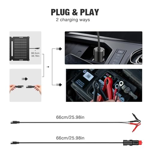 GRECELL 12V 25W Solar Battery Charger Maintainer, Portable Solar Panel Car Trickle Charger Waterproof 25 Watt Mono+ SAE Cables Kit for Truck Boat RV Motorcycle Truck Marine Vehicle Battery