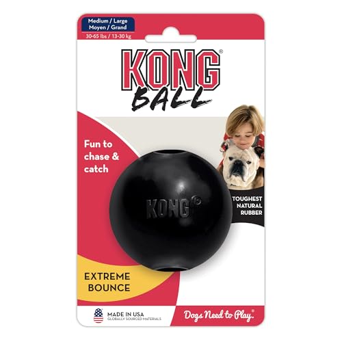 KONG Extreme Ball with Hole - Fetch Toy - Durable Dog Toy for Training, Interactive Playtime & More - Natural Extreme Rubber Ball - Black - for Large/Medium Dogs