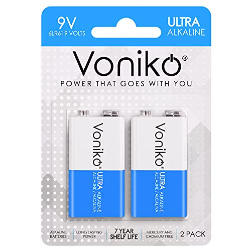 Voniko 9V Batteries - Alkaline 9V Battery 2 Pack - Ultra Long Lasting with a 7 - Year Shelf Life