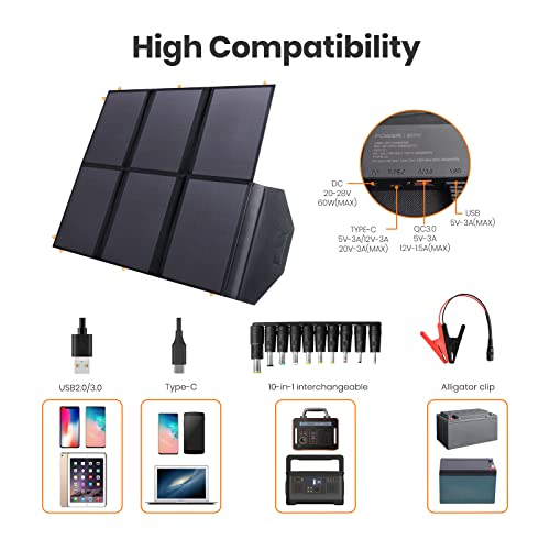 [Upgraded] FlexSolar 60W Portable Solar Panels Chargers QC3.0 USB-A USB-C DC5521 8mm Output Foldable IP65 Waterproof Power Emergency Camping for Small Power Station Generator Tablets Battery Packs