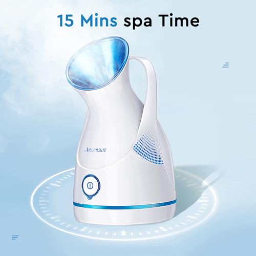 Facial Steamer,Amconsure Face Steamer for Home Facial Deep Cleaning, Nano Ionic Facial Steamers Warm Mist Humidifier Atomizer for Face Sauna Spa Sinuses Moisturizing, Unclogs Pores(Blue)