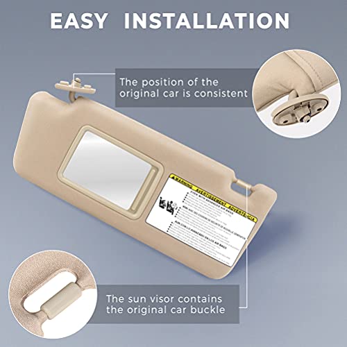 SCITOO Left Driver Side Beige Sun Visor Assembly fit for 2005 2006 2007 2008 2009 2010 2011 2012 2013 2014 for Toyota for Tacoma Without Sunroof(74320-04180-E1, 74320-04181-E1)