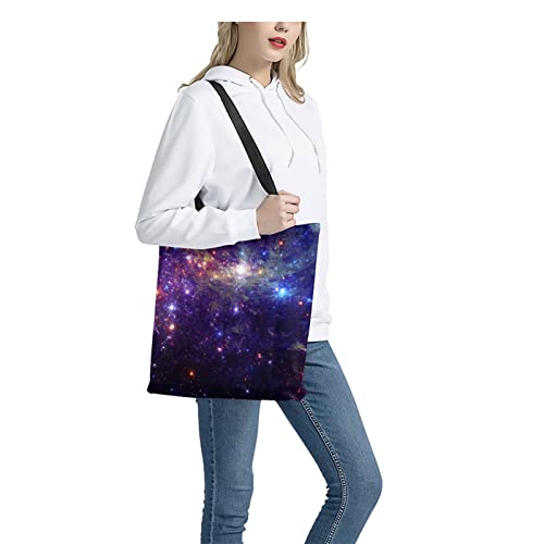 Upetstory Galaxy Wolf Tote Handbag Foldable Shopping Bag Reusable Grocery Bags Home Kitchen Storage Pouch for Shopping Travel Outdoors Beach