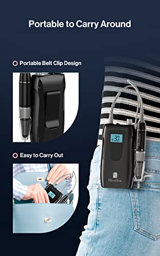 MelodySusie Professional Nail Drill 30000RPM, SC320D Rechargeable Electric Nail Drill Machine, Cordless Nail E File for Acrylic Gel Nails, 8pcs Nail Drill Bits 106pcs Sanding Bands, Selene Black