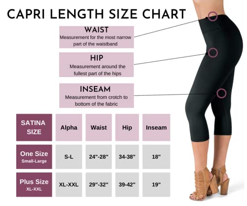 SATINA High Waisted Black Leggings for Women - Full Length Yoga Pants with Pockets - Soft Stretch Fabric with Tummy Control Gym Workout Leggings - Comfortable for Casual, Dressy, and Sporty Wear