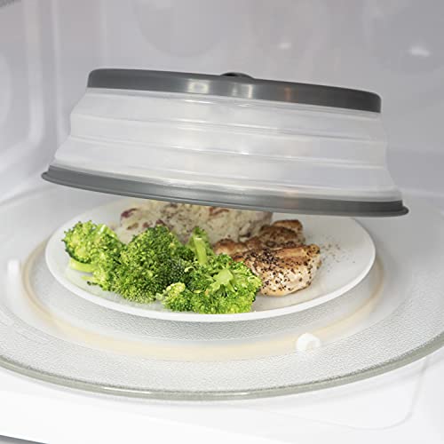 Tovolo Microwave Splatter Cover for Food, Medium (Charcoal) - Collapsible & Vented Silicone Splatter Guard Lid - Microwave Plate & Dish Cover with Handle - BPA-Free Kitchen Gadget for Meal Prep