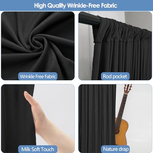 10x10ft Wrinkle Free Black Backdrop Curtain for Parties Soft Fabric Drapes Wedding Black Curtain Backdrop for Birthday Party Decorations Background for Photography 5x10ft, 2 Panels