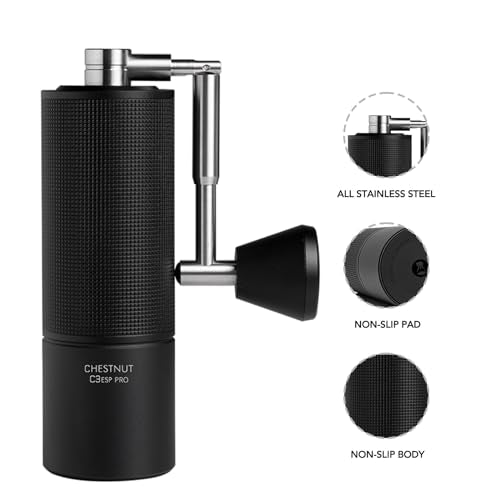 TIMEMORE Manual Coffee Grinder Stainless Steel Espresso Coffee Bean Grinder with Foldable Handle Chestnut C3 ESP PRO Internal Adjustable Setting, Double Bearing Positioning Black