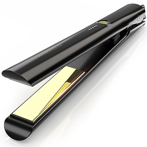 Giacomucci Titanelli 2 in 1 Titanium Hair Straightener and Curler | 100% Pure Ti-Thermal Technology Flat Iron | 1-Inch Professional Styling | Available in Black, Gold, and Pink (Black)