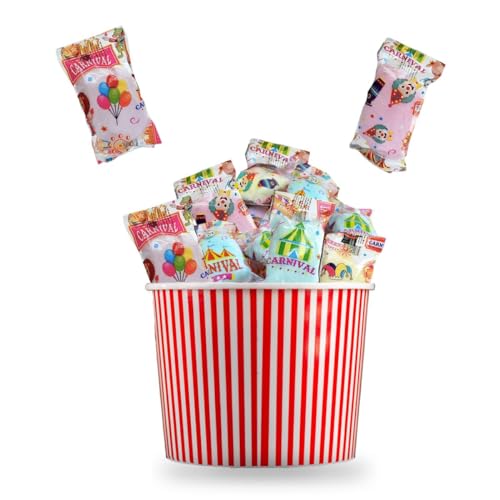 Lupy Lups! Cotton Candy Bags Carnival Desing - Assorted Flavors- Individual Package Big Bulk 0.53 oz each - Pastel Candy for Stocking, Treats, Party Favors, Buffet table Pinata (Carnival 24 Pack)