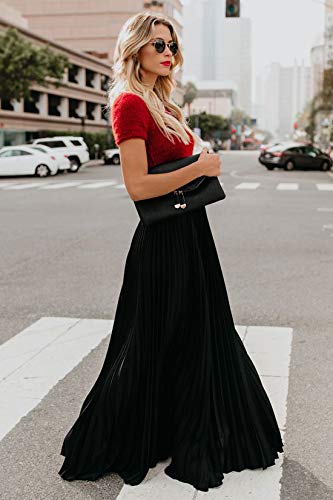 ebossy Women's High Waist Flowy Pleated Chiffon Maxi Skirt (XX-Large, Red)