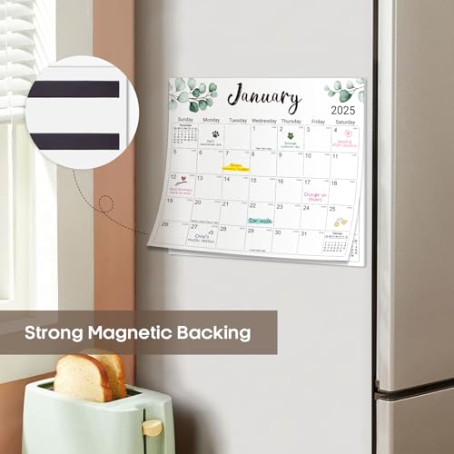 Aesthetic Magnetic Calendar for Refrigerator, Fridge Calendar Magnet Runs from July 2024 Until December 2025, 18 Monthly Refrigerator Calendar with Greenery Designs for Easy Organizing - Nature