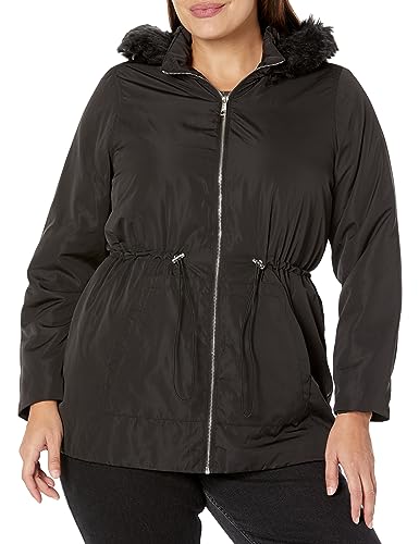EVANS Women's Plus Size Coat Fur Lightweight, Black