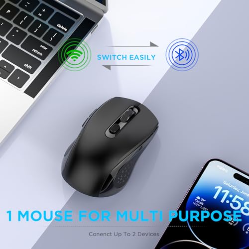 ZVYUE Wireless Bluetooth Mouse for Mac MacBook Air Pro Computer iPad Pad PC Laptop Silent Mouse with Dual Mode Switch Mouse Bluetooth 5.2/3.0 and 2.4GHz USB Type-C Receiver (Black)