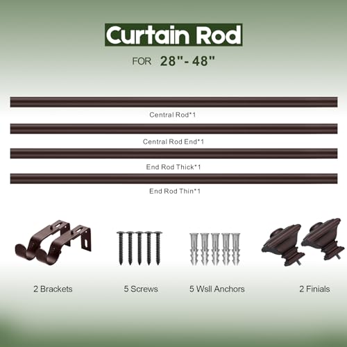 BRIOFOX BLACK Curtain Rods for Windows 28 to 48 Inch Adjustable Length 1 Inch Diameter Heavy Duty Window Curtain Rods for Indoor Ourdoors With Classic Square Finials