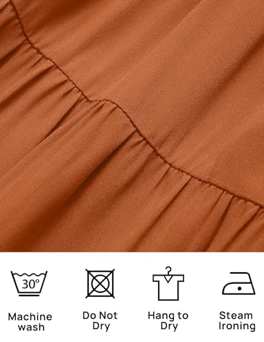 ZESICA Women's 2024 Summer Casual Flutter Short Sleeve Crew Neck Smocked Elastic Waist Tiered Midi Dress,Light Khaki,X-Small