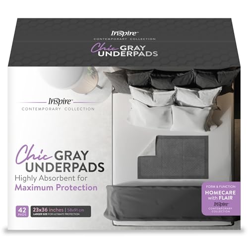 Inspire Ultra Underpads Incontinence Bed Pads | Chic Gray Modern Design | Hospital Bed Pads Disposable Adult Extra Large Chux Pads | Medical Bed Linens | Chucks Pads Disposable Adult