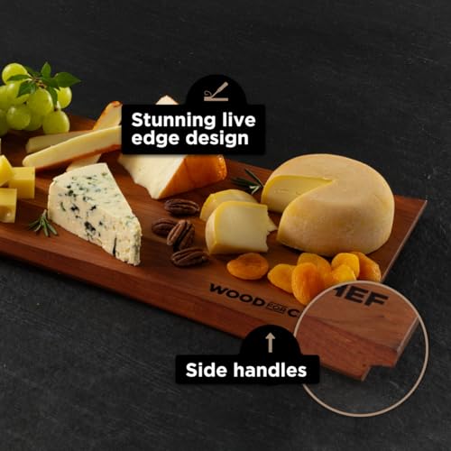 Large Charcuterie Board - Cherry Wood Serving Board with Handles - Perfect Live Edge Design for Displaying Charcuterie, Bread, Fruit - Modern Wood Charcuterie Board for Parties - 24x9x0.75 inches