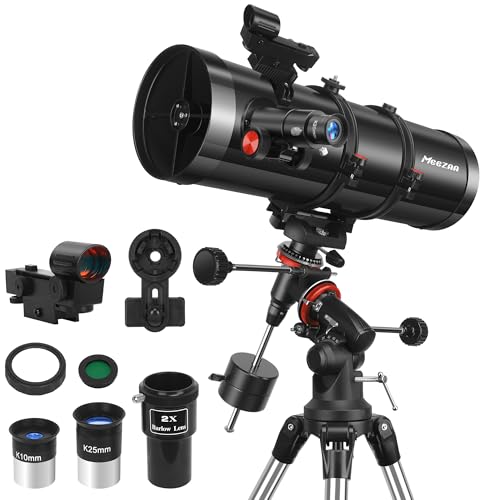 MEEZAA Telescope, 150EQ Reflector Telescope for Adults Astronomy Beginners, Manual Equatorial Professional Telescopes Astronomy with 2X Barlow Lens, Phone Adapter, Adjustable Tripod and Moon Filter